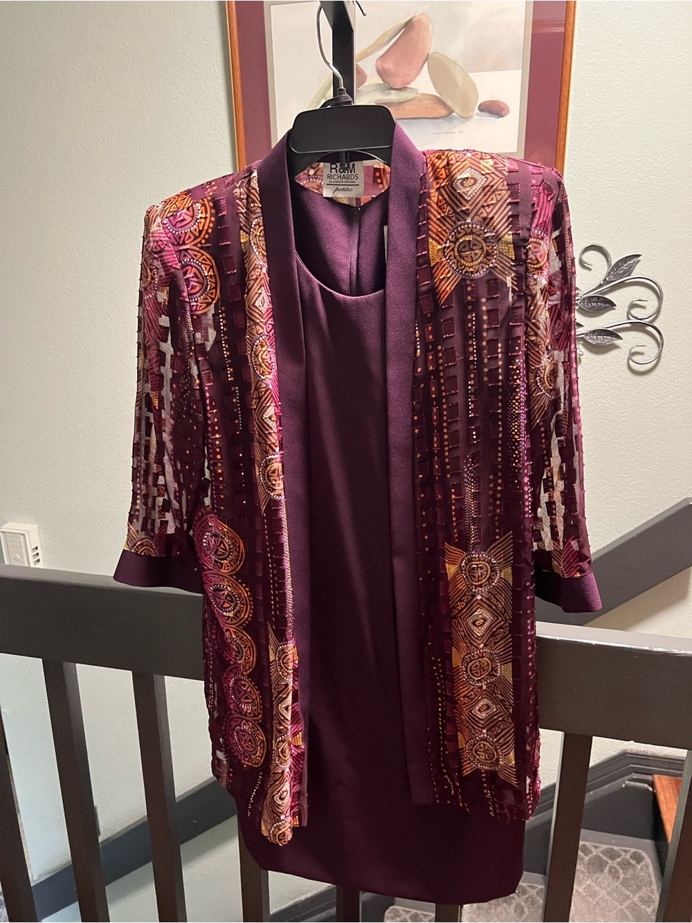 R&M Richards Purple Embellished Dress & Jacket Set size 8P #192